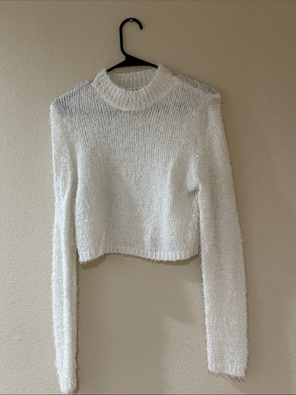 wild fable White Fuzzy Cropped Sweater Top